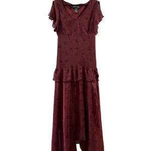 Red Ruffled Tiered Midi Sundress with Flutter Cap Sleeves